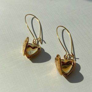 Gold Plated Heart Locket on Kidney Earwire Earrings